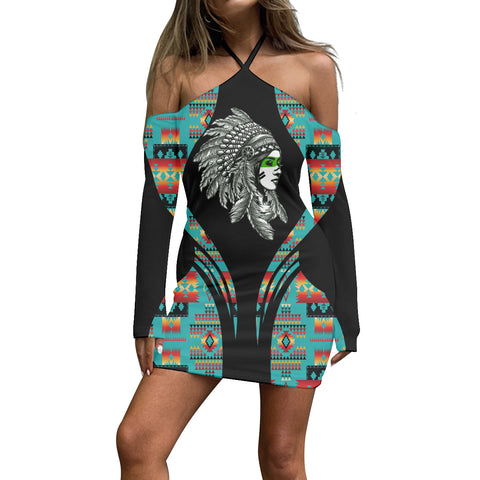 3WDSGA06-00013 Pattern Native Women’s Stacked Hem Dress With Short Sleeve