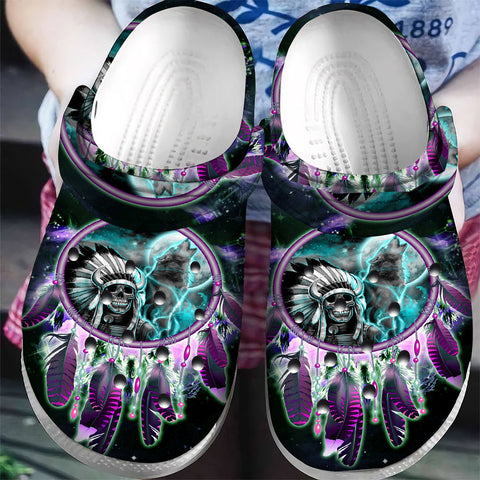 GB-NAT00356 Skull Chief Dream Catcher Galaxy Crocs Clogs Shoes