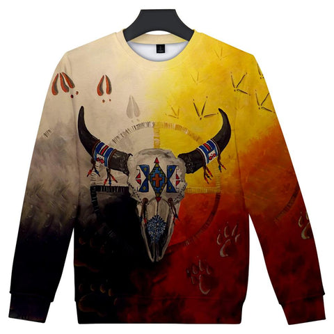 Native American 3D Bison Skull Native American Design 3D  Sweatshirt
