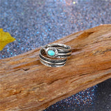 Feather With Blue Stone Native American Rings - ProudThunderbird