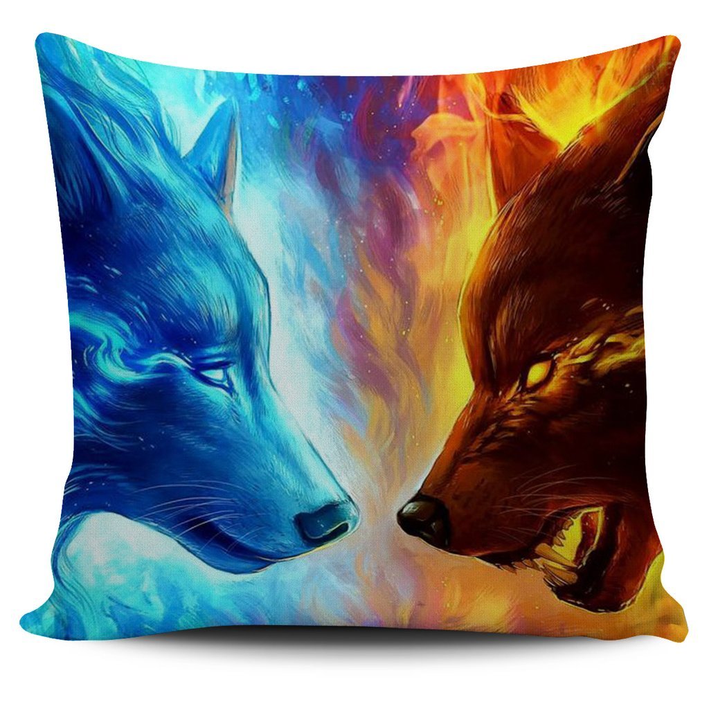 Ice & Fire Wolves Pillow Covers - ProudThunderbird