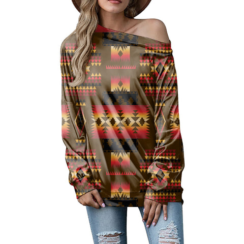 GB-NAT00046-08 Brown Native Tribes Pattern Native American Off-shoulder Sweatshirt