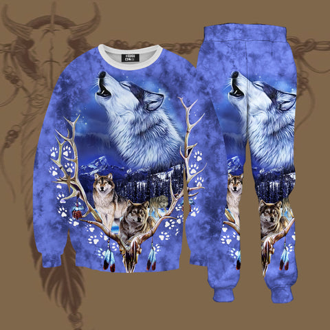 GB-NAT00317 Wolve Native American Sweatshirt & Sweatpants Set