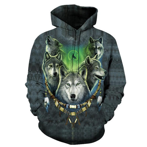 Wolfs Native American All Over Hoodie no link - Powwow Store