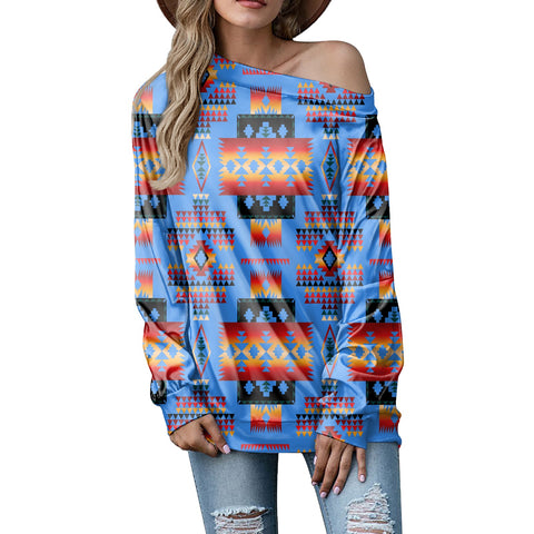 GB-NAT00046-12 Dark Blue Native Tribes Pattern Native American Off-shoulder Sweatshirt