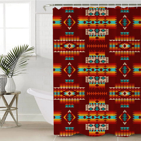 GB-NAT00402-02 Red Pattern Native Shower Curtain