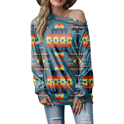 GB-NAT00046-21 Blue Native Tribes Pattern Native American Off-shoulder Sweatshirt