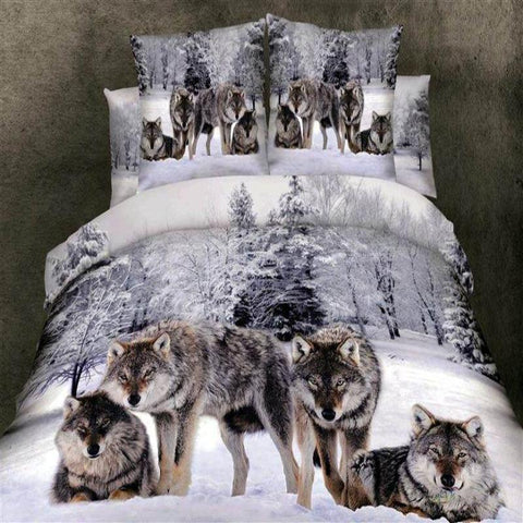 Wolves In The Winter Forest Native American Bedding Set