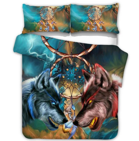 Ice And Fire Wolves Dreamcatcher Native American Bedding Set no link