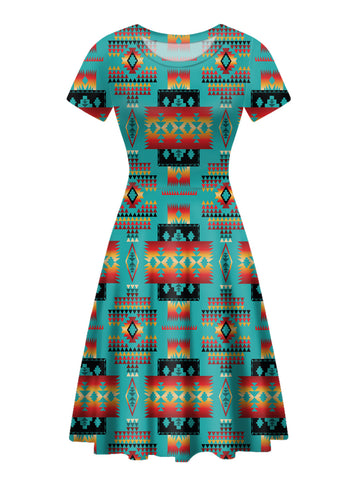 GB-NAT00046-01 Blue Native Tribes Pattern Round Neck Dress