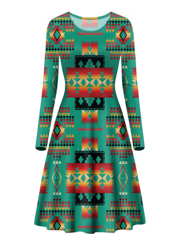 GB-NAT00046-05 Green Design Native Long Sleeve Dress
