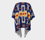 Blue Tribe Border Native American Draped Kimono