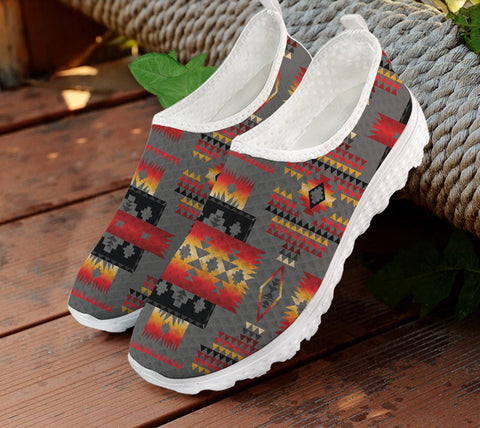 GB-NAT00046-11 Gray Tribe Pattern Native American Mesh Shoes