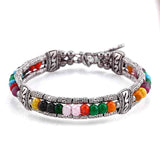 Tibetan Silver Feather Colorful Beads Charm Native American Bracelet & Bangle