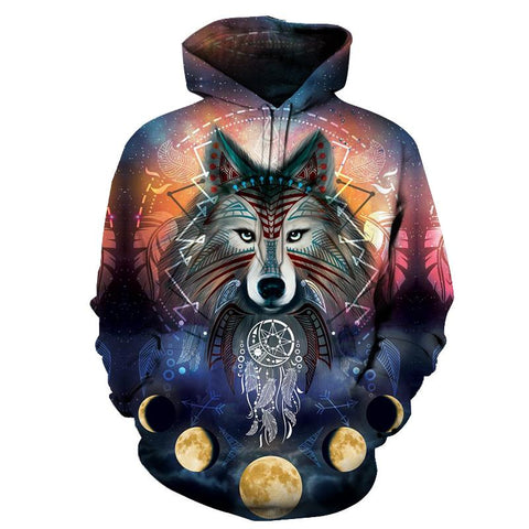 Wolf Moons Galaxy Native American Pullover Hoodie no link