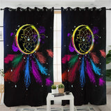 Dreamcatcher Colorful Feathers Black Native American Design Window Living Room Curtain - ProudThunderbird