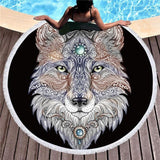 Tattoo Head Wolf Round Native American Beach Towel