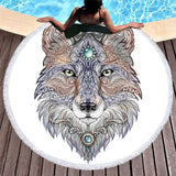 Tattoo Head Wolf Round Native American Beach Towel