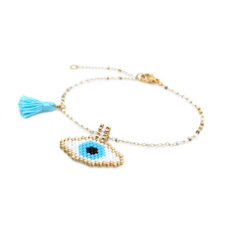Gold Evil Eye Chain Handmade Bracelet