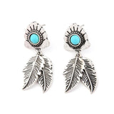 Leaf Tribal With One Stone Indian Native American Earrings - Powwow Store