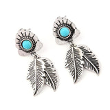Leaf Tribal With One Stone Indian Native American Earrings - Powwow Store