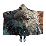 Wolf Warrior Dreamcatcher Native American Design Hooded Blanket