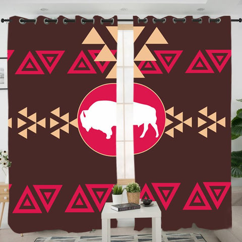 Brown Bison Native American Living Room Curtain - ProudThunderbird