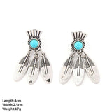 Three Leaves With Blue Stone Native American Earrings - Powwow Store