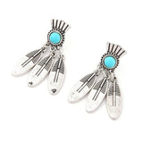 Three Leaves With Blue Stone Native American Earrings - Powwow Store