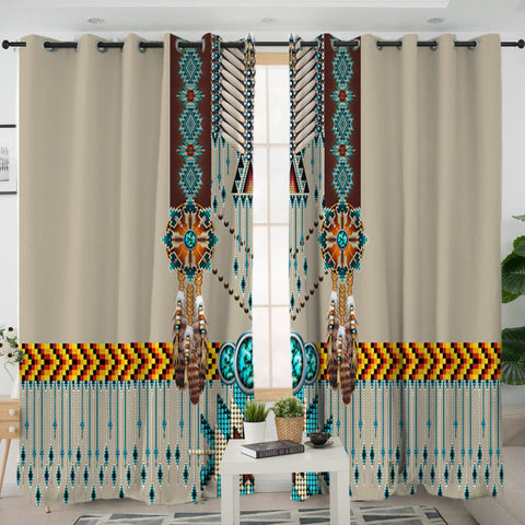 Turquoise Blue Pattern Breastplate Native American Living Room Curtain