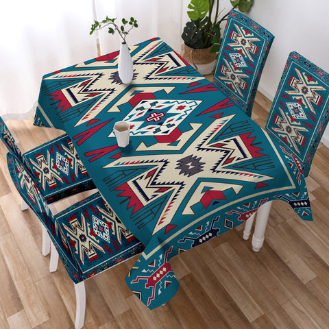 GB-NAT0003 Blue Pink Pattern Native American Tablecloth
