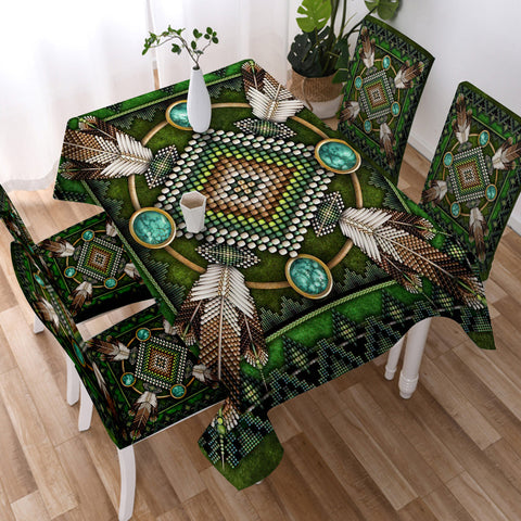 GB-NAT00023-01 Naumaddic Arts Green Native American Tablecloth