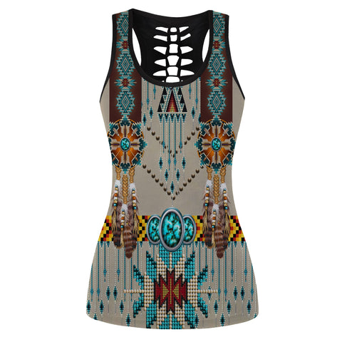 GB-NAT00069 Turquoise Blue Pattern Breastplate Native American Hollow Tank Top 3D