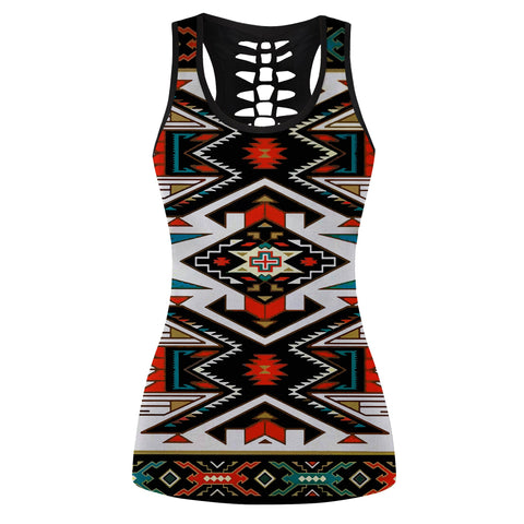 GB-NAT00049 Tribal Colorful Pattern Native American Hollow Tank Top 3D