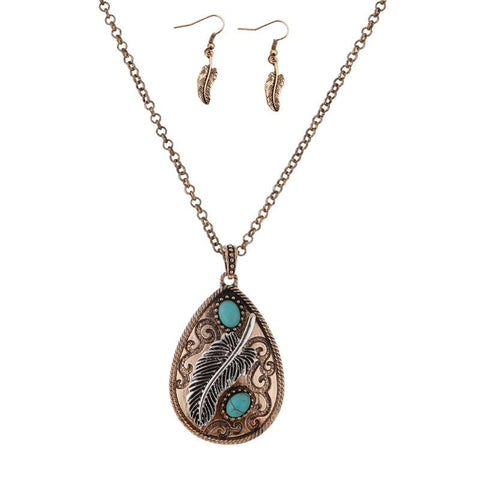 Two Blue Stones With Leaf Native American Necklace