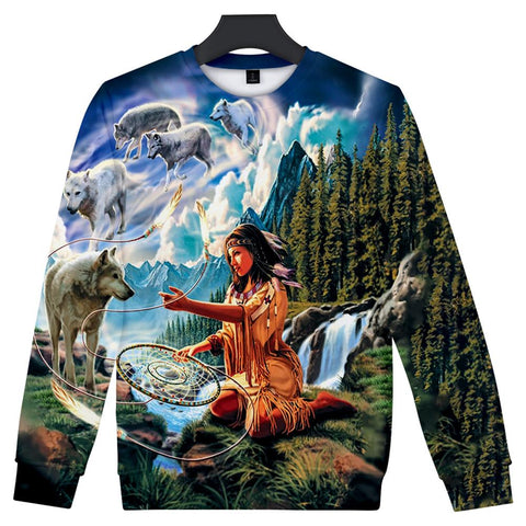 Wolf, Dreamcatcher & Native Women Sweatshirt