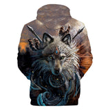 Wolf Face With Dreamcatcher 3D Native American Hoodies - Powwow Store