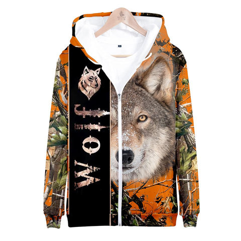 Wolf Orange Native American Zip-Up Hoodie - Powwow Store