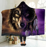 Purple Wolf Dreamcatcher Native American Hooded Blanket - Powwow Store