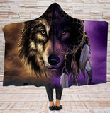 Purple Wolf Dreamcatcher Native American Hooded Blanket - Powwow Store