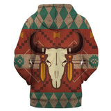 Native American Bison Skull 3D Print Hoodies Tribal Ethnic Pattern