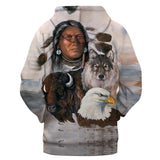 The Chief Wolf Bird Native American All Over Hoodie no link - Powwow Store