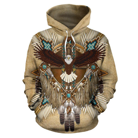 Naumaddic Arts Owl Dreamcatcher Brown Native American All Over Hoodie