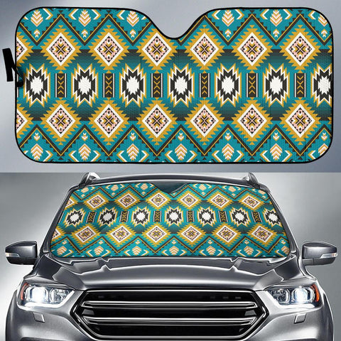 Turquoise Blue Color Native Ameican Design Auto Sun Shades