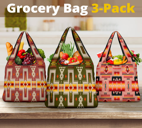Pink Tribes Pattern Native American Grocery Bag 3-Pack