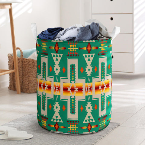GB-NAT00062-08 Light Green Tribe Design Laundry Basket