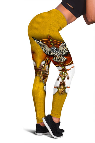 Owl Dreamcatcher Yellow Native American Design Women's Leggings
