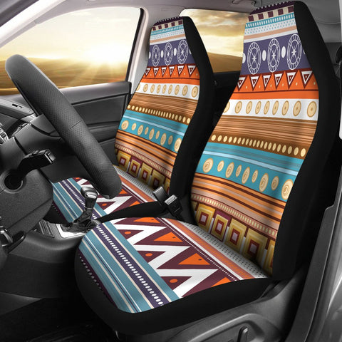 White Geometric Pattern Native American Car Seat Covers