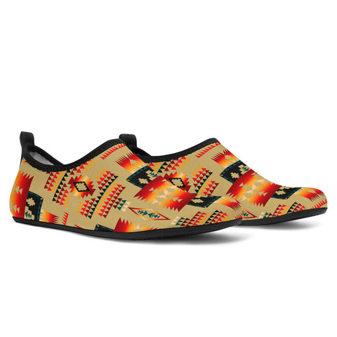 GB-NAT00046-15 Light Brown Tribe Pattern Native American Aqua Shoes