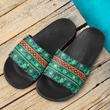 Green Kokopelli Myth Native American Slide Sandals